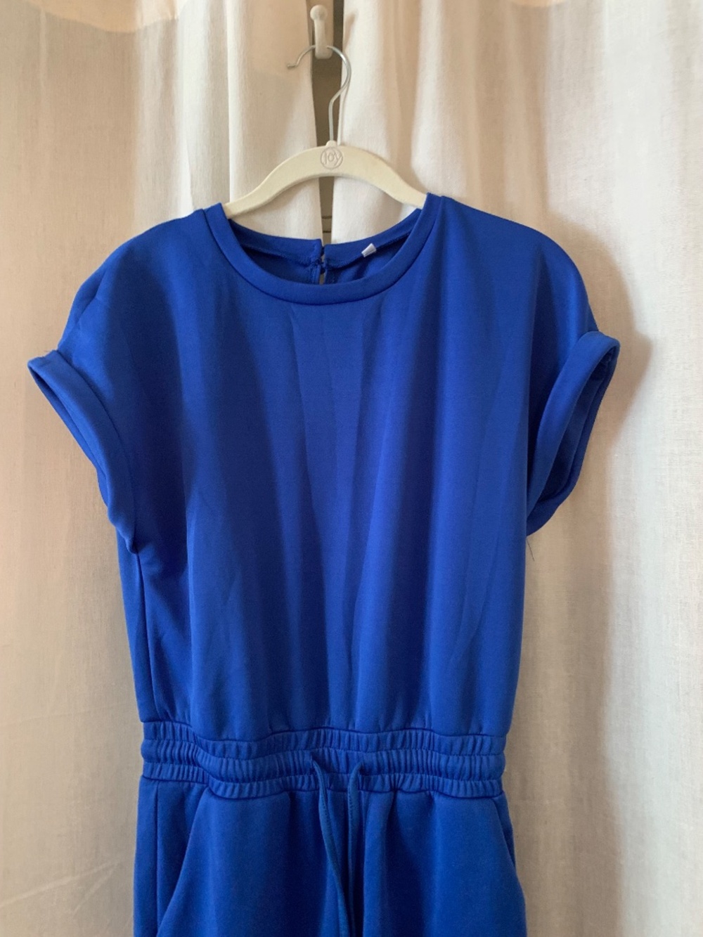 Royal Blue Utility Cargo Jumpsuit Women's M Stretch Knit Short Sleeve M - Picture 2 of 9